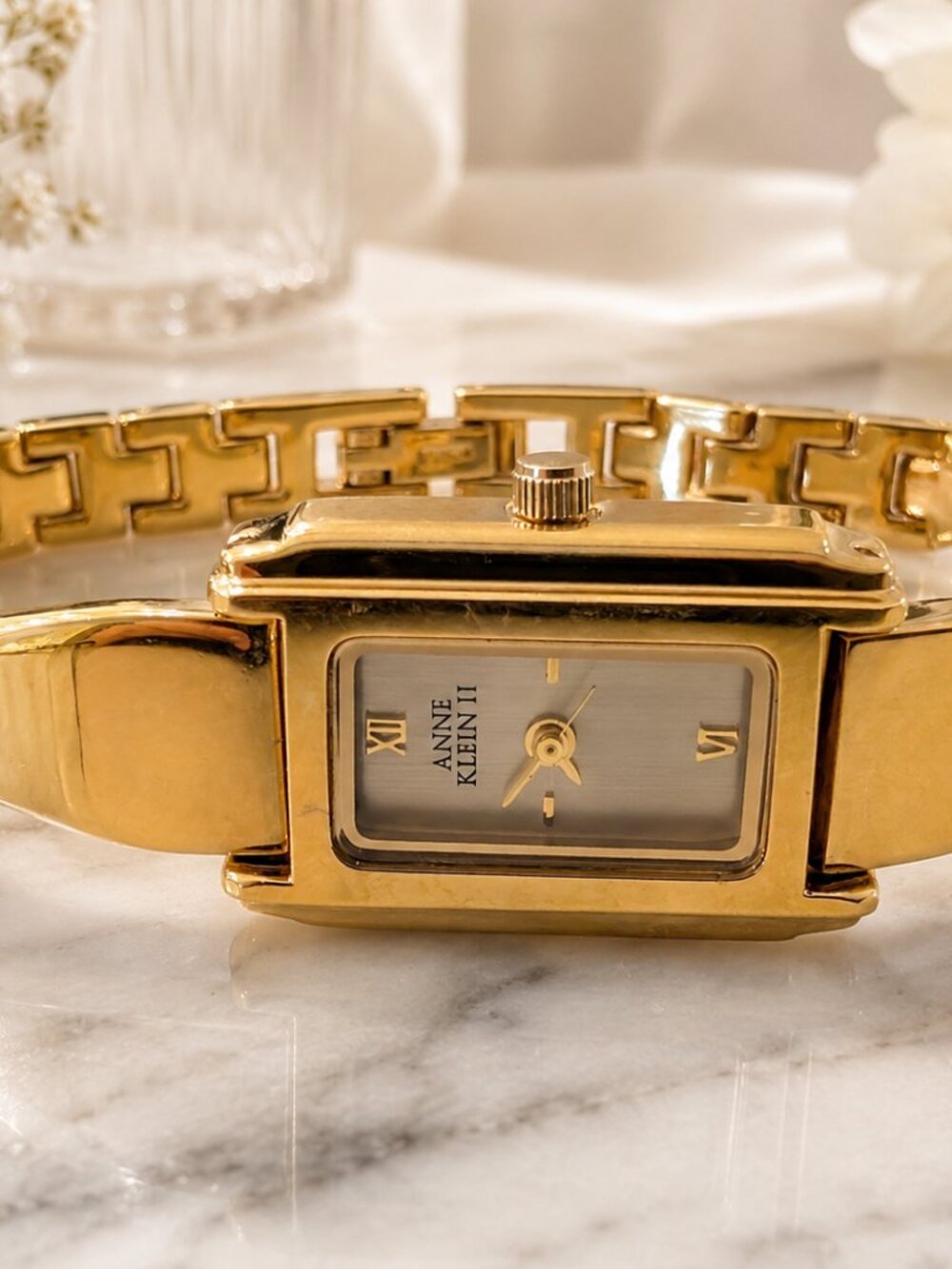 Anne Klein II Gold-Tone Women’s Rectangular Bracelet Watch – Elegant Vintage Sty - Picture 1 of 3